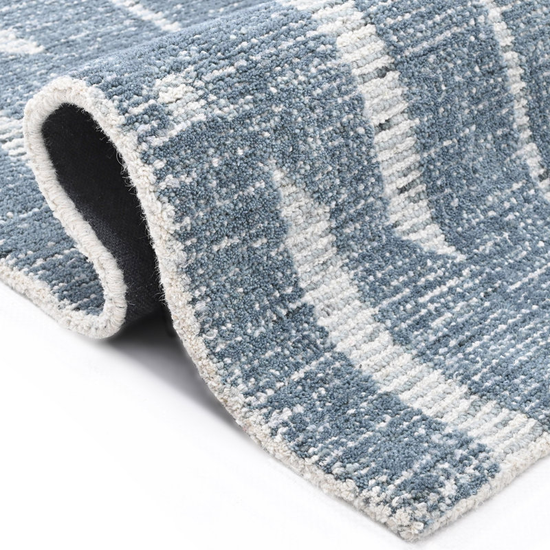Hazen Hand Tufted Wool Geometric Area Rug in Blue, Runner 2'3" x 8'
