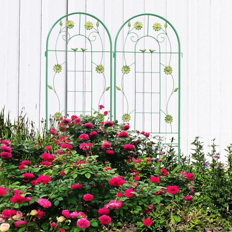 Paquet de 2, treillis de jardin en métal antirouille de 71 po x 19,7 po, support pour plantes d'extérieur, assemblage facile, structure, pour la gloire du matin, raisin, vignes de haricots 71 po x 19,7 po 2, porte-fleurs, matériau solide, vignes de lierre