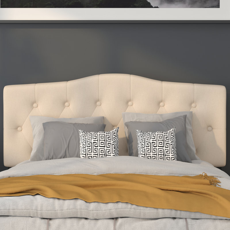 Tête de lit tapissier arquée capitonnée à boutons Ciriaca, Beige, Double
