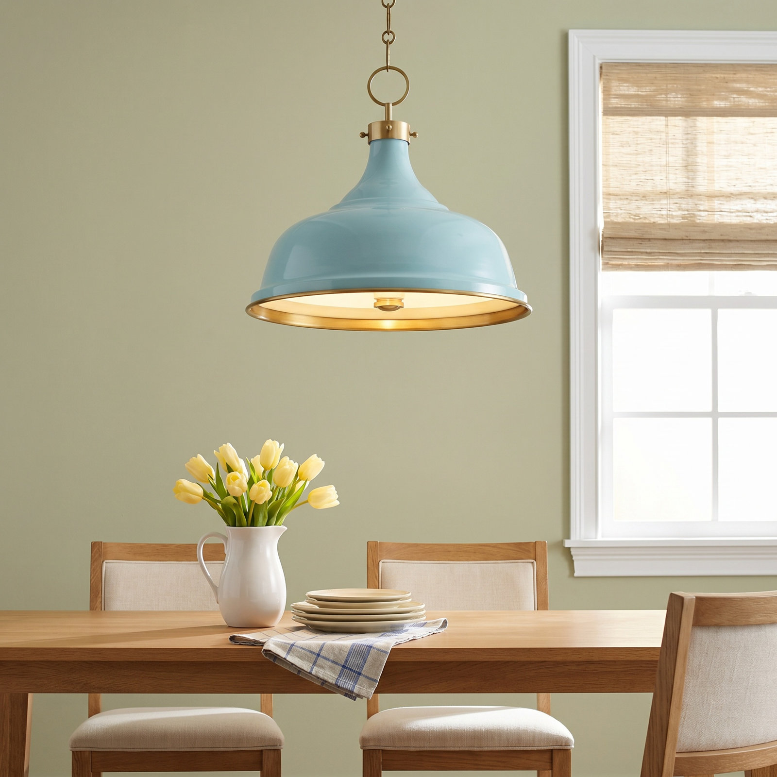 Mark D. Sikes Dimmable 3-Light Pendant, Blue Bird