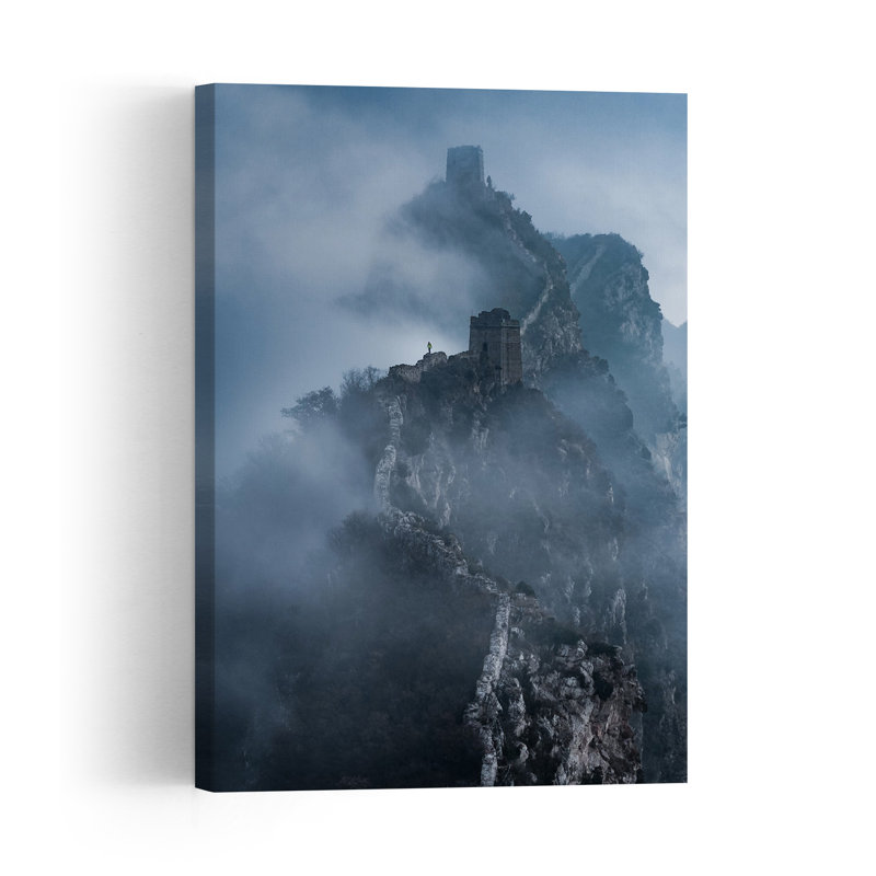 «Misty Great Wall Peaks Dramatic Abstract Contemporary Landscape Mountain», reproduction d'art, H 24 po x l 16 po