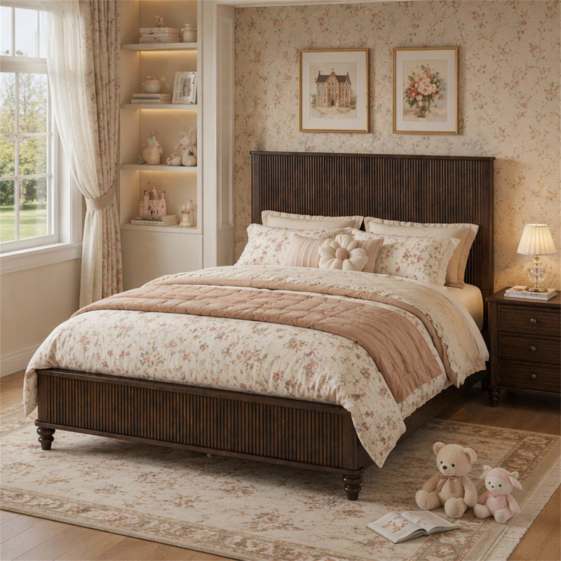 Base de lit en bois massif, Grand lit, Noyer