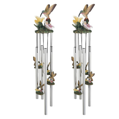 Ensemble de 2 cadeaux ICE ARMOR 23 po long colibri avec fleur Carillon de vent Figurine Statue Sculpture Décoration d'ornement Maison / Chambre / Jardin Décoration de pendaison de crémaillère, vacances, spécial Noël