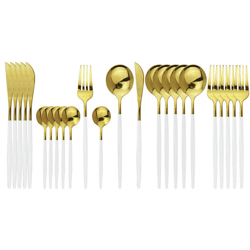 Flatware Serving Set 24 Piece, White Gold