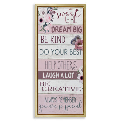 «Sweet Girl Inspirational Expressions», art mural encadré sur toile flottante par Kim Allen