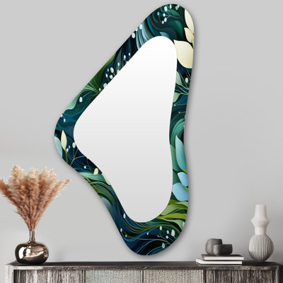 Motif botanique abstrait vert I - décor floral en métal - miroir mural traditionnel irrégulier