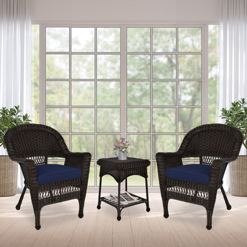 Byxbee 2 - Person Patio Conversation Set with Cushions, Blue, Espresso