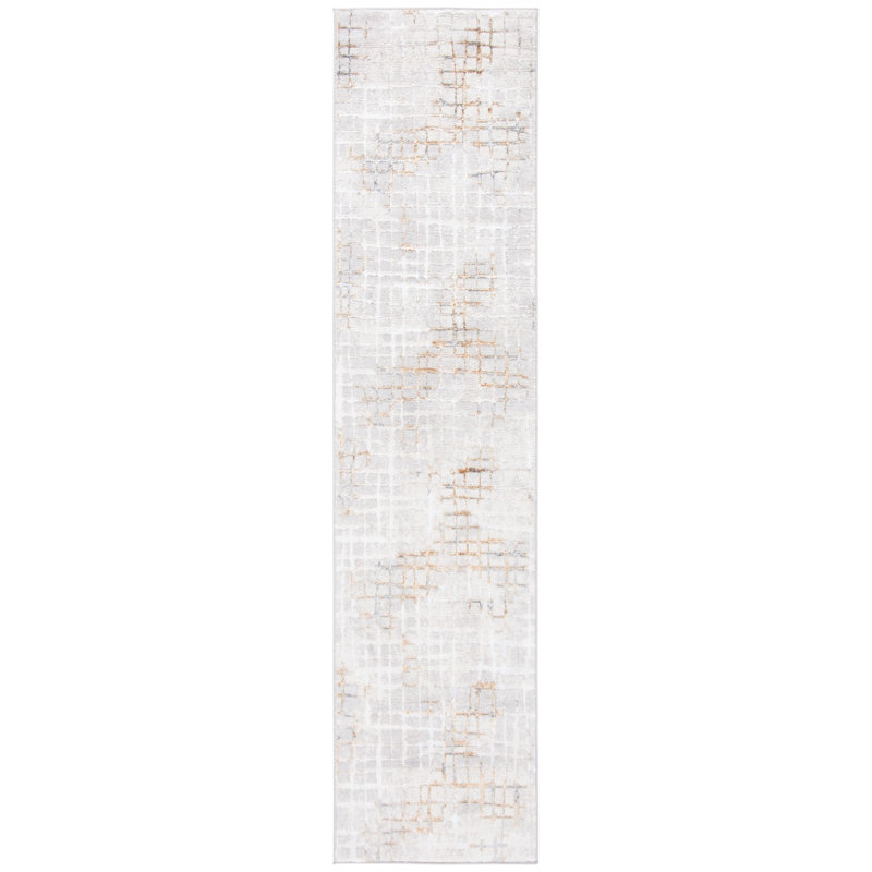 Tapis gris / doré à motif abstrait Kornegay, Tapis de couloir 2 pi 2 po x 8 pi