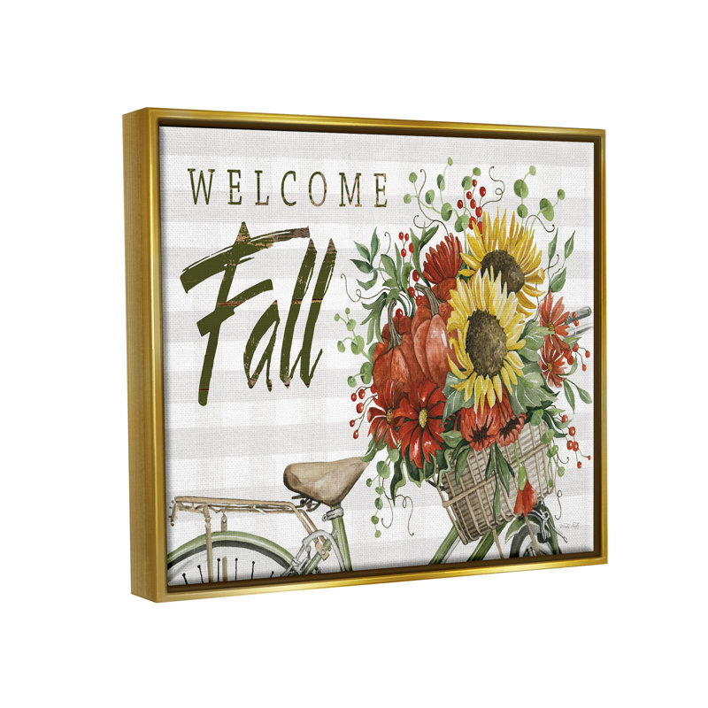 «Welcome Fall Autumnal Flower Assortment», panier de vélo par Cindy Jacobs - cadre flottant, impression sur toile