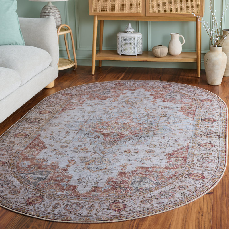 Sonia Oriental Power Loom Light Grey / Rust, Oval 5' x 8'