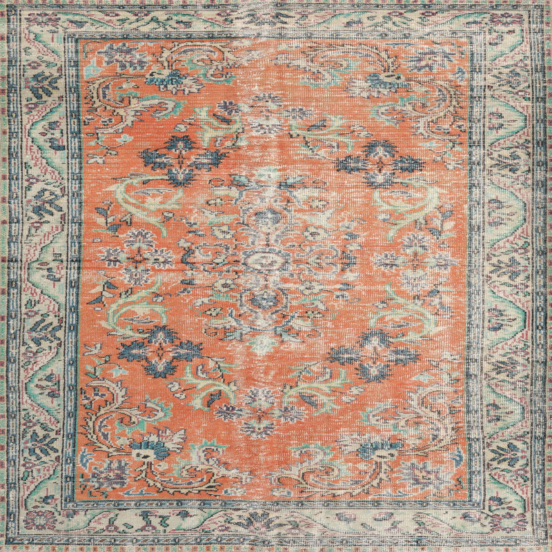 Tapis traditionnel mehroon/noir/crème, Carré 4 pi