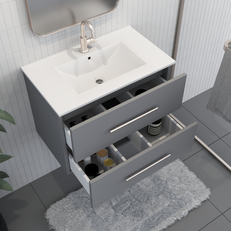 Agustiniano 30'' Single Bathroom Vanity with Ceramic Top, Gray