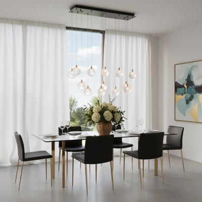 Snowflake - 13-Light 40" Island-Light - Matte Black with Satin Brass Accent - Rock-style Cut Glassware