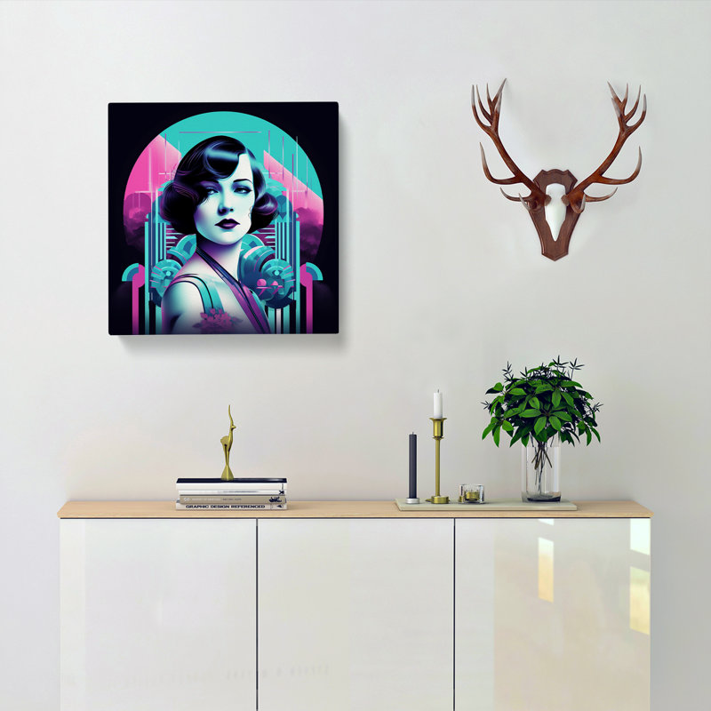 Art Deco Woman Vaporwave No.1 - No Frame Print, 35cm H x 35cm W x 3cm D
