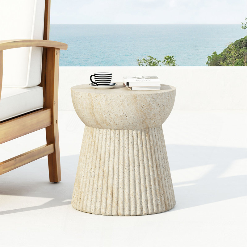 Table d'appoint d'extérieur en béton de travertin