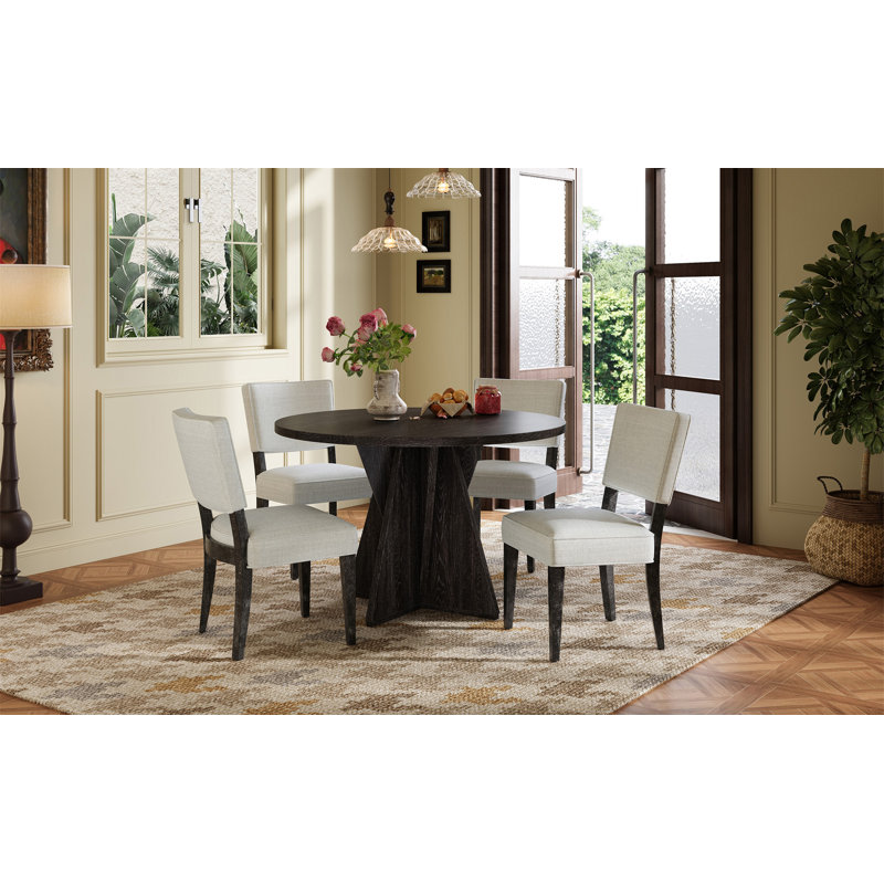Ensemble de table de salle à manger 5 pièces pour 4 personnes, ensemble de table et chaises de cuisine rétro de 4 avec base conçue, table de salle à manger en bois avec 4 chaises rembourrées pour les petits espaces et la salle à manger