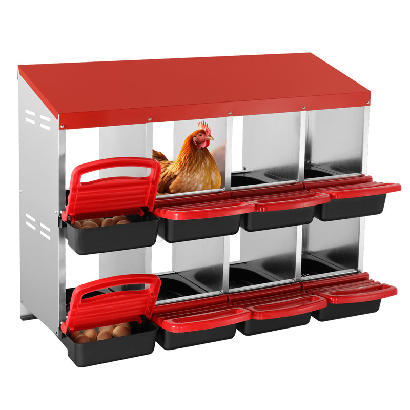 8-Compartment Chicken Nest Box Mental Box with Inclined Nesting Boxes