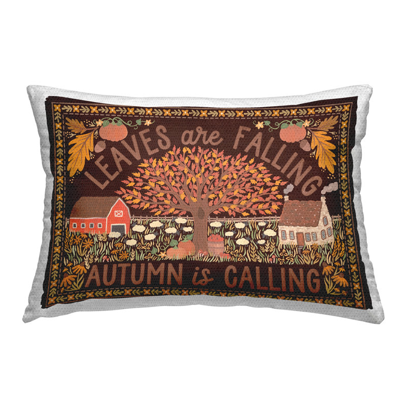 Autumn Leaves Falling Brown and Gray Outdoor Throw Pillow