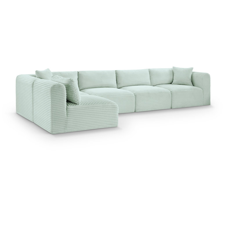 Canapé modulaire en L Carmean Performance, Velours côtelé texturé velours menthe, 3 sans accoudoirs, 2 en coin