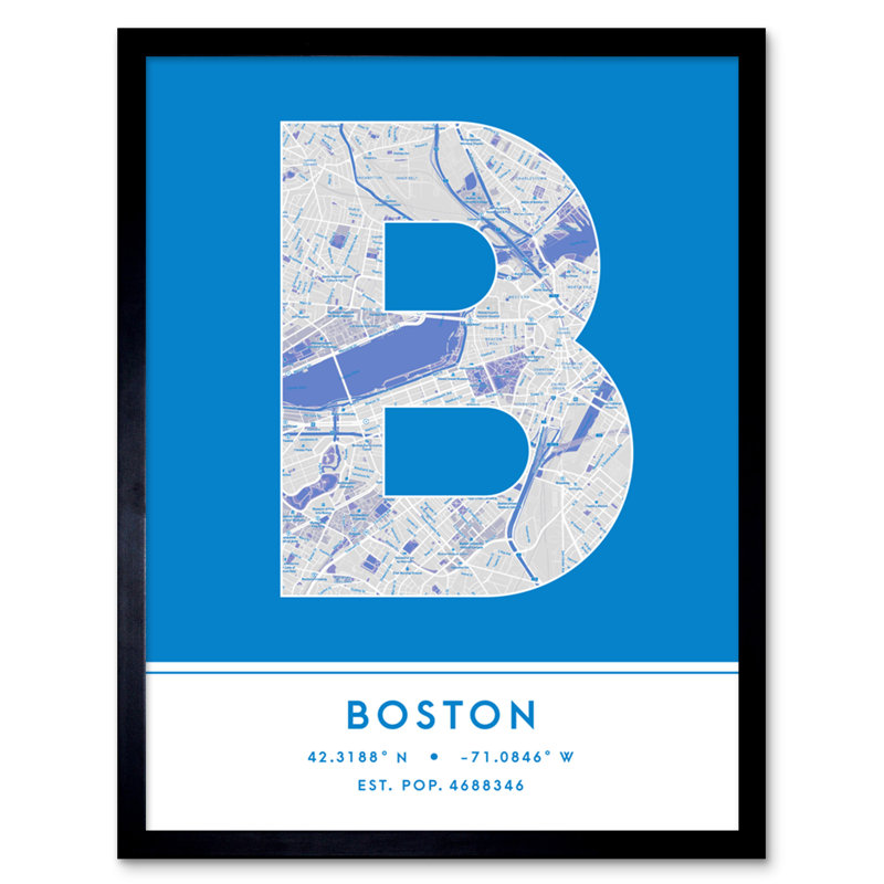Boston City Map Boston Blue by Wee Blue Coo - Single Picture Frame Typography