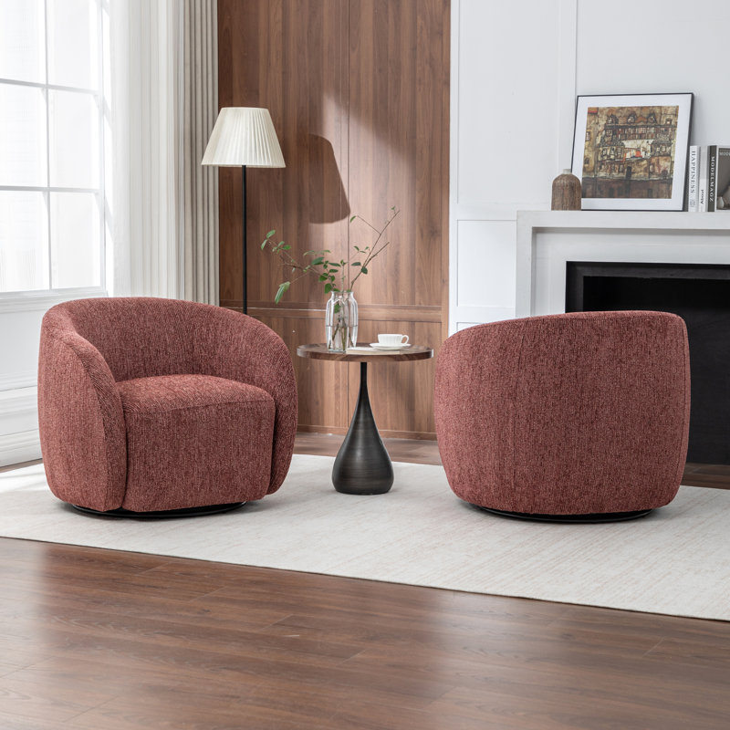 Fauteuil demi-tonneau pivotant rembourré Aunna, Rouge