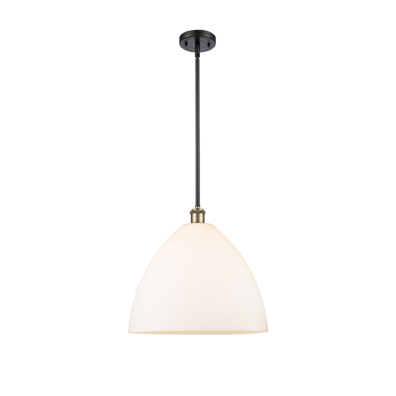 Luminaire suspendu en forme de globe à 1 lumière Allysha, Blanc mat, H 49,75 po x l 16 po x P 16 po, Noir / laiton antique