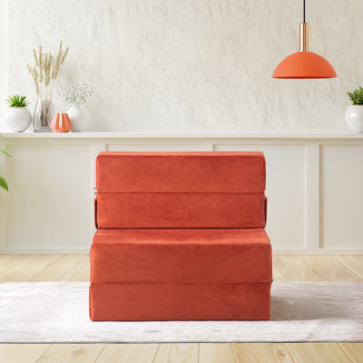 Élégant canapé-lit 1 place, orange, 27,6 po x 22,0 po x 29,5 po | 100% tissu résolvable, mousse haute densité | Se convertit en lit (27,6 po x 5,5 po x 78,7 po) | Parfait pour les petits espaces et les chambres d'amis