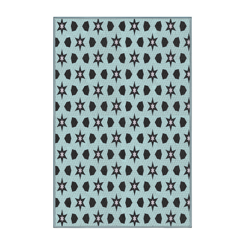 Tapis noir/bleu ciel tissé à la machine, Rectangle 5 pi x 7 pi