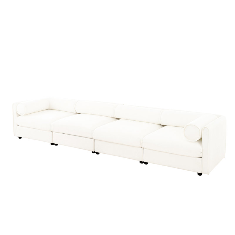 Ergonomic 4 Seat L-shaped With Storage, White Chenille For Comfortable Rest - Enjoy A Lounge, White