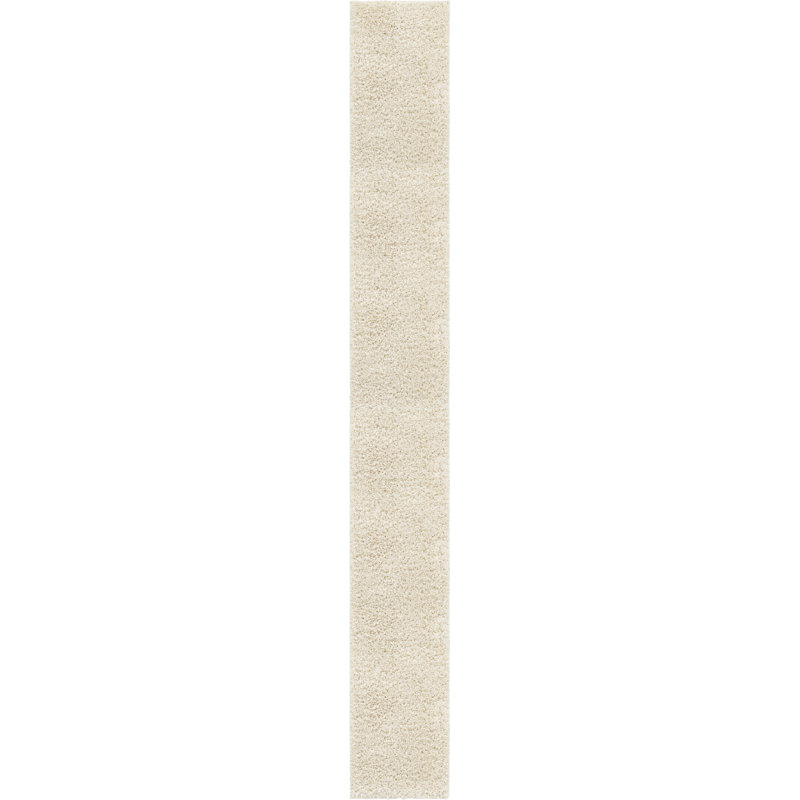 Tapis ivoire à poils longs Renesha, Tapis de couloir 2 pi 6 po x 19 pi 8 po