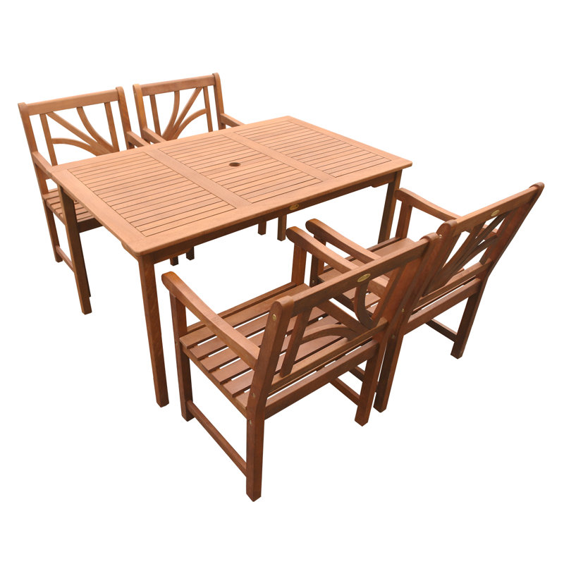 Adish 4 - Person Wood Patio Dining Set with Rectangular Table