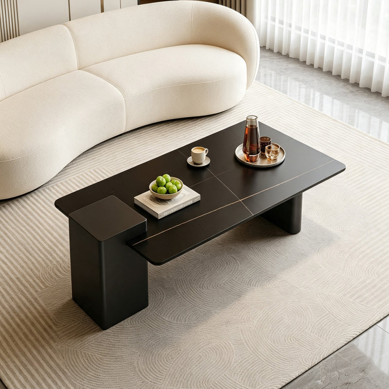 Fortin, H 17,71 po x l 62,99 po x P 27,55 po, Noir / or / arrière, Marbre