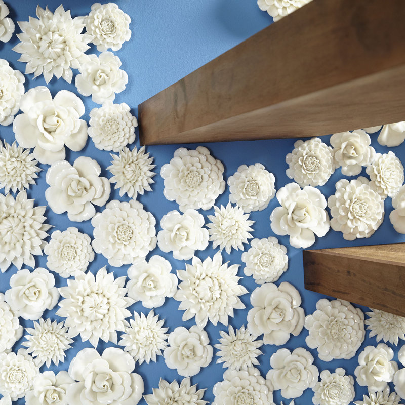 Blossom Ceramic Wall Décor, 5.5" H x 5.5" W x 1.5" D
