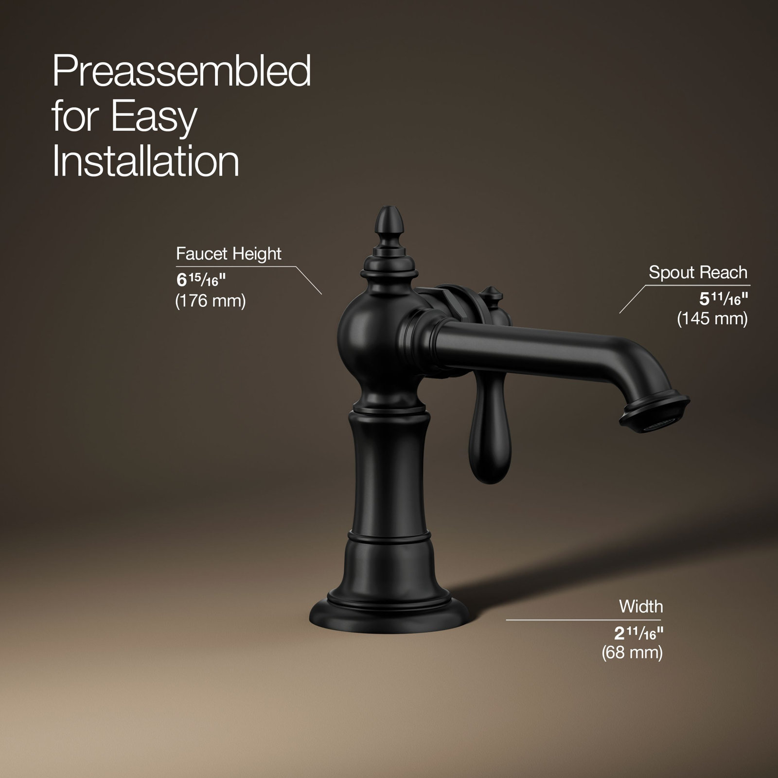 Artifacts Single-Hole Bathroom Faucet with Drain, Matte Black