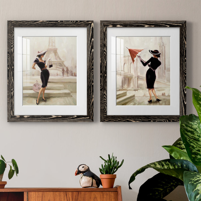 «Love, from Paris», ensemble de 2 peintures, H 24 po x l 36 po x P 1,5 po, Papier encadré noir