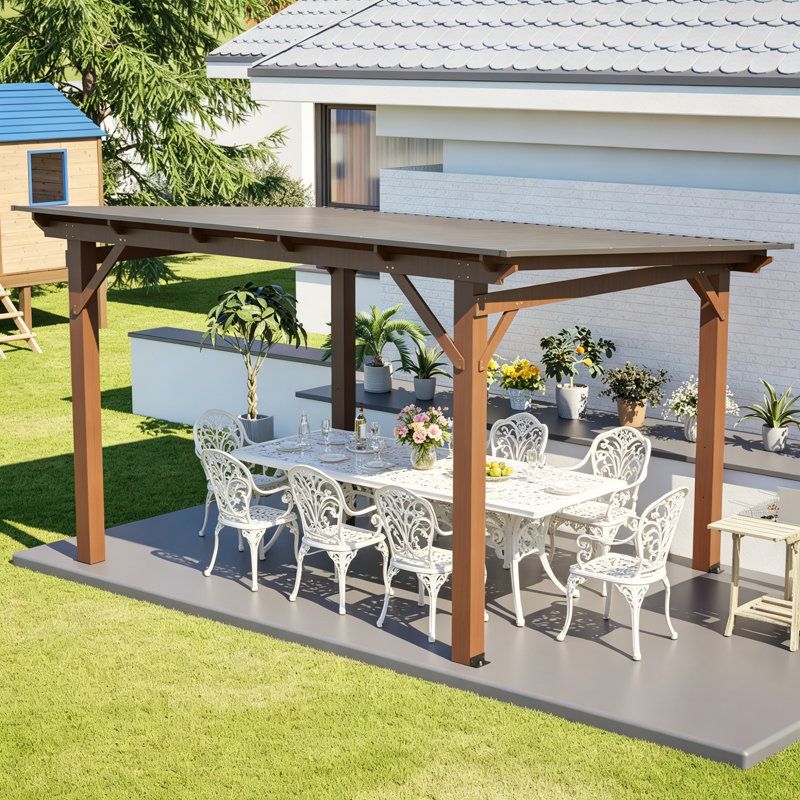 Abri de jardin en bois 13 x 10 pi avec toit en métal, structure de patio extérieure spacieuse pour la cour et le jardin