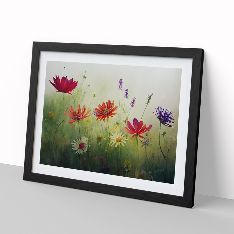 Expressive Wildflowers Floral - Single Picture Frame Print, 25cm H x 34cm W x 2cm D, Black