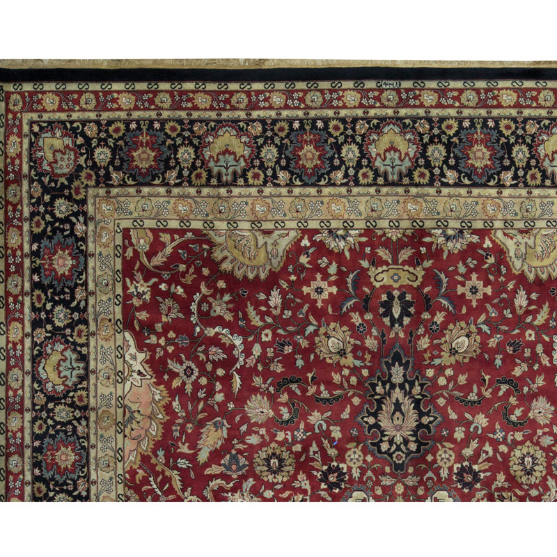 Tapis rouge et bleu noué à la main de haute qualité
