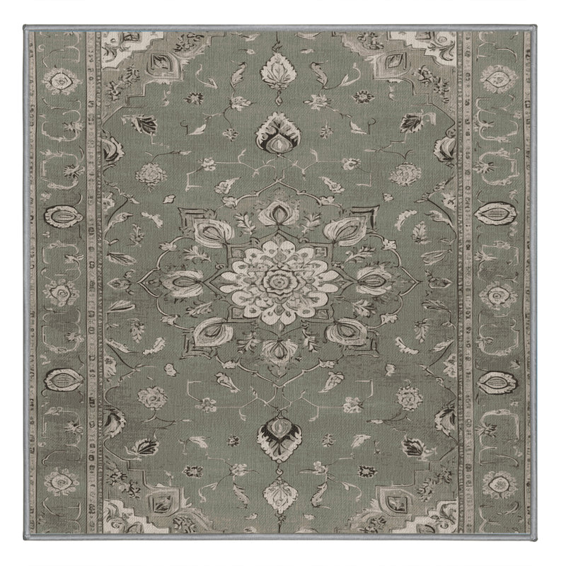 Machine Washable Tabriz Gray Area Rug, Square 6'