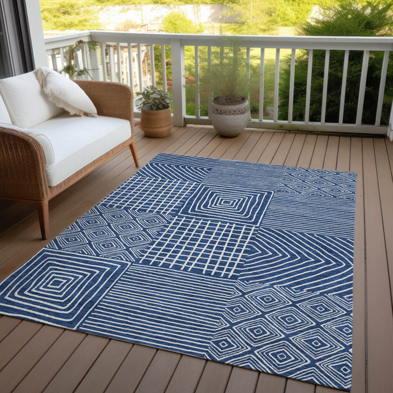 Tapis intérieur / extérieur bleu Junia , 9 pi x 12 pi