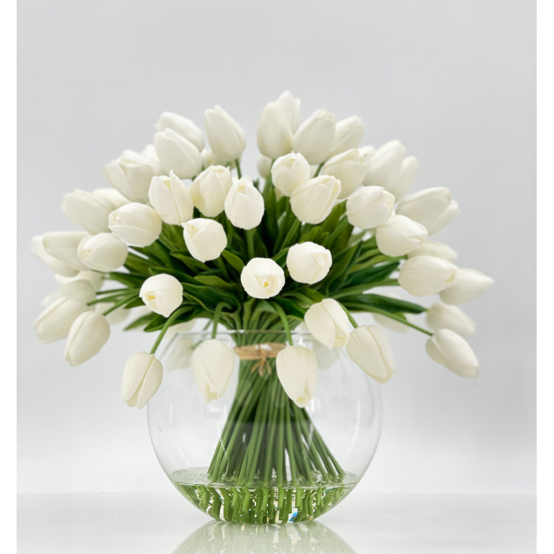 Arrangement floral moderne 60 tulipes, Blanc