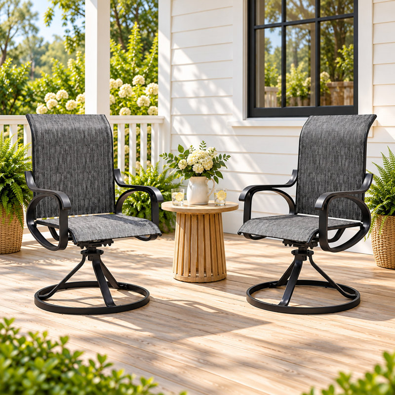Premium All-Weather Swivel Patio Dining 40-Inch High Back Sling Armchairs (Set of 2) -Dark Gray, Dark Gray