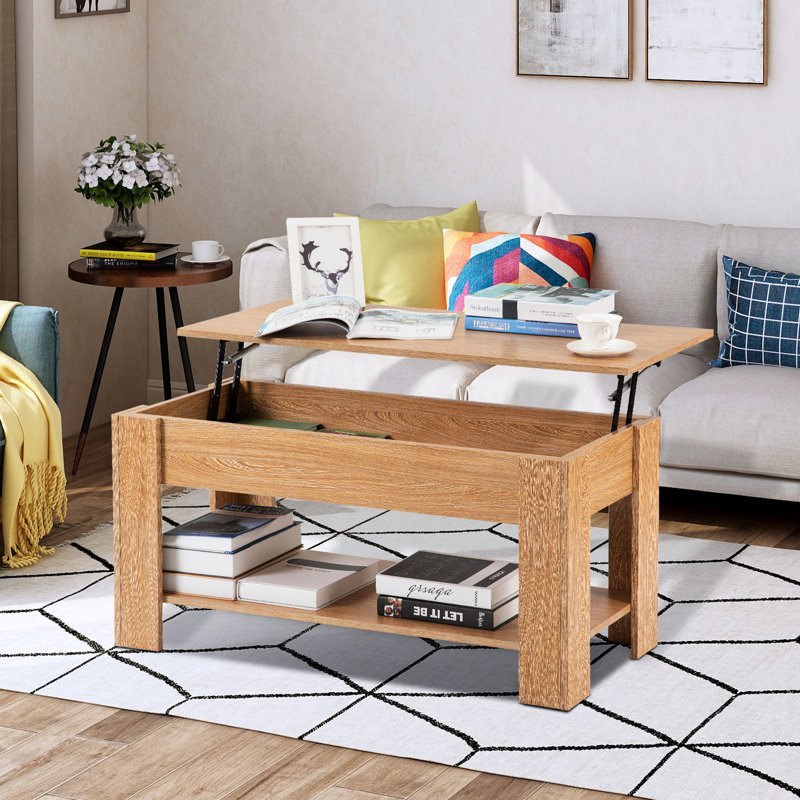 Marshallville Lift Top Four Leg Coffee Table with Storage, 49"Hx45"Wx100"L, Natural