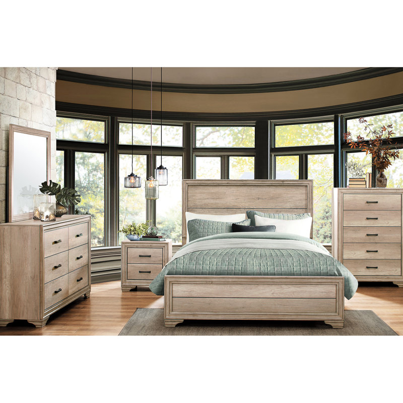 Lit double pour chambre à coucher Board - Finition naturelle pour une atmosphère chaleureuse, Lit double