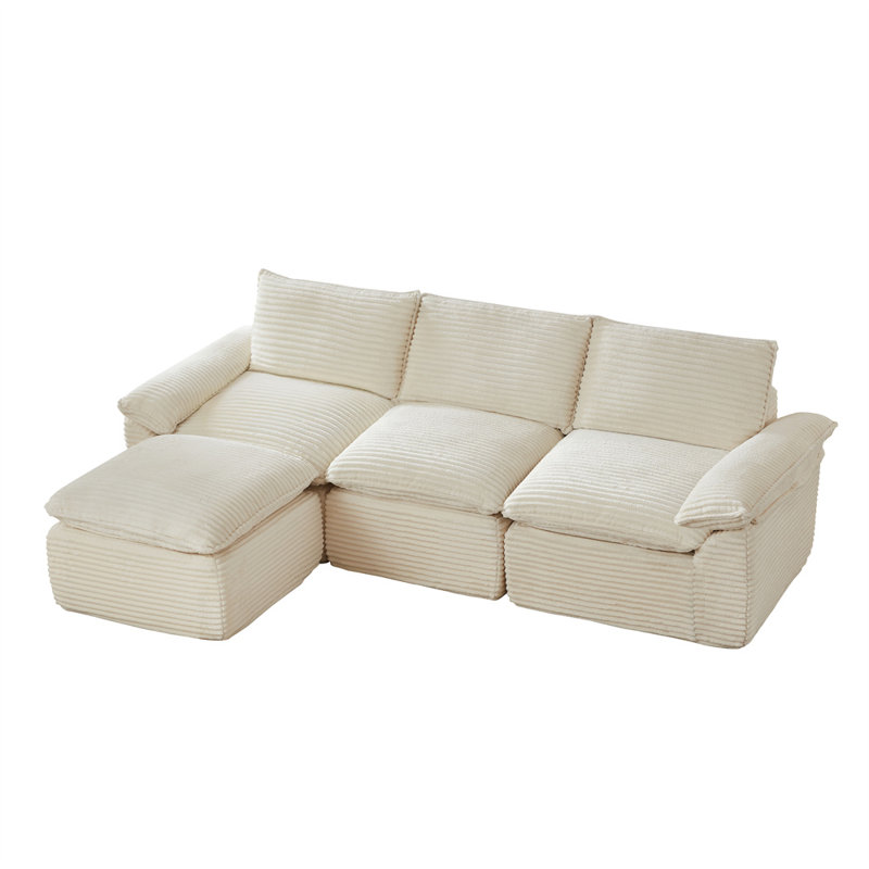 111.03" Modular Sectional, White Corduroy