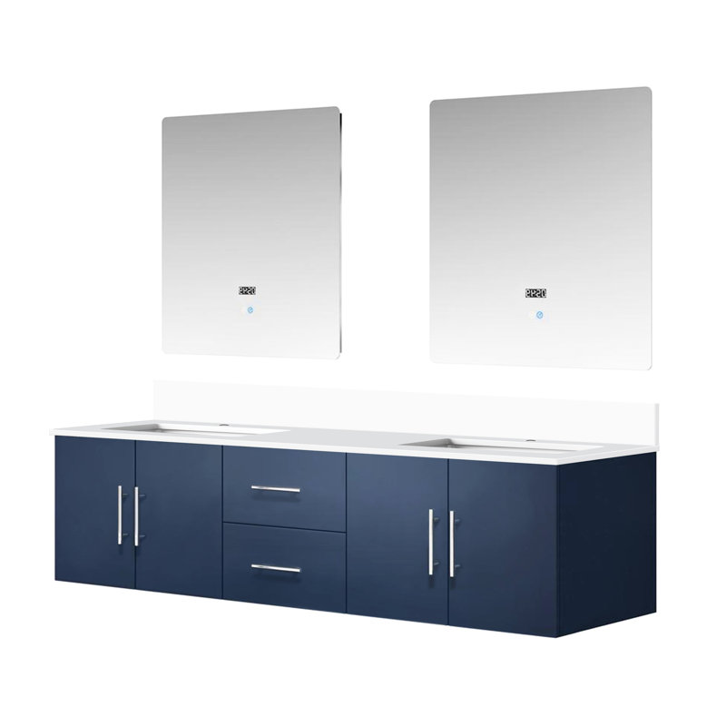72 po Meuble-lavabo bleu marine avec quartz blanc et miroirs - étagère fonctionnelle spacieuse, Marine