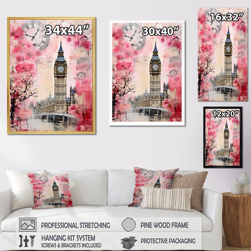 Rose rétro Big London I, Cadre flottant noir, H 32 po x l 16 po x P 1 po