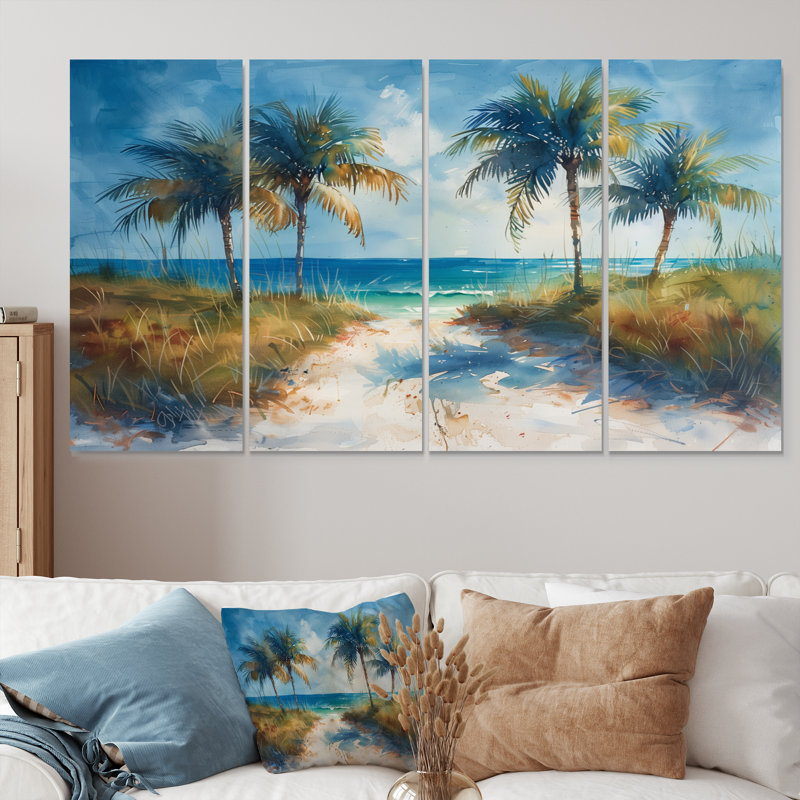 Ensemble de décorations murales bleu vert et palmiers Coastal Breeze II - Palmiers et palmiers, H 32 po x l 64 po