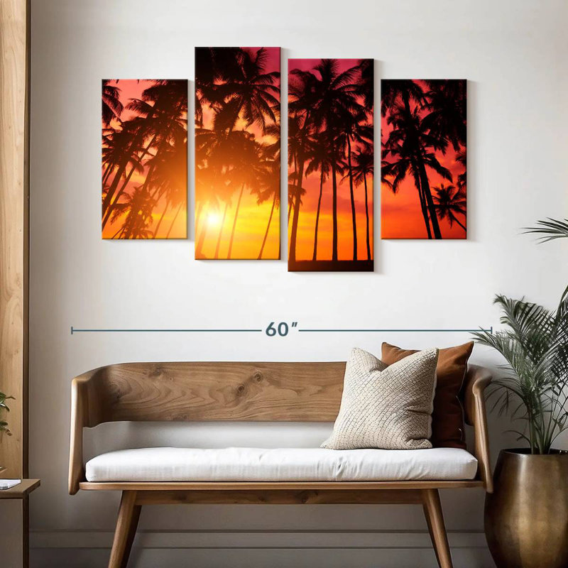 Palmiers Harnek au coucher du soleil, H 32 po x l 52 po