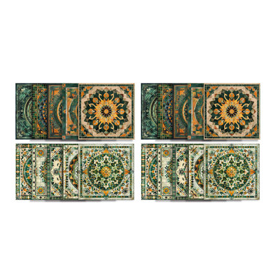 20 Piece Square Mandala Tile Decal, 5.91x5.91 Inch Peel and Stick Vinyl Self-Adhesive Stickers, Green